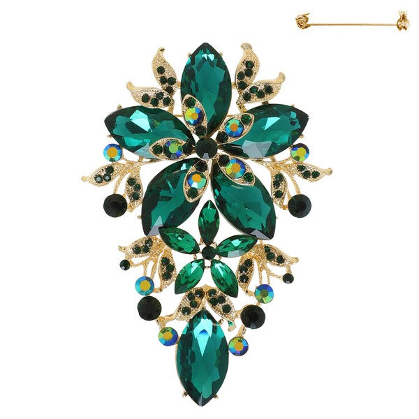 Vintage Inspired Crystal Rhinestone Floral Brooch Pin