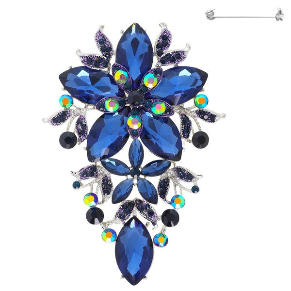 Vintage Inspired Crystal Rhinestone Floral Brooch Pin