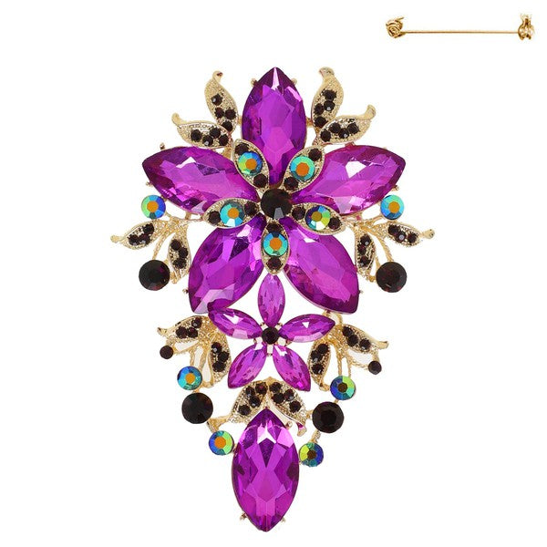 Vintage Inspired Crystal Rhinestone Floral Brooch Pin