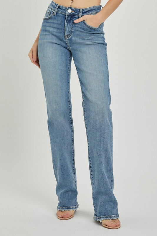 Mid Rise Long Straight Leg Jeans