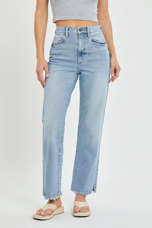 Super High Rise Dad Jeans with Mini Slit and Raw Hem