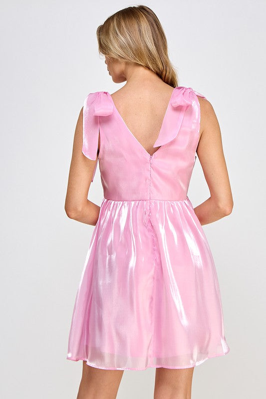 Shoulder Bow Tie Mini Fit and Flare MIni Dress