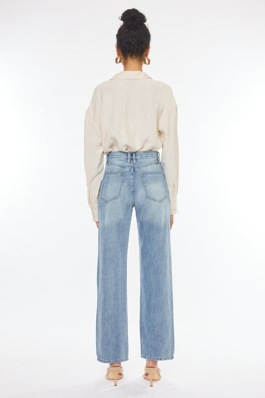 90's Wide Leg Straight Jeans with Slight Cross Over Front