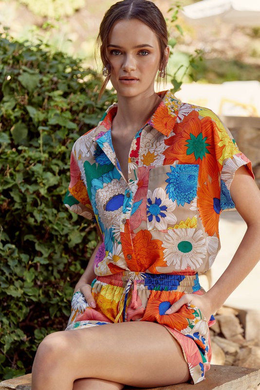 Floral Print Short Sleeve and Shorts Set