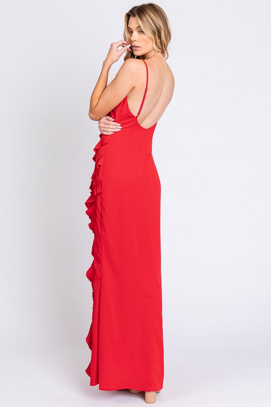 Spaghetti Strap Ruffle Maxi Dress