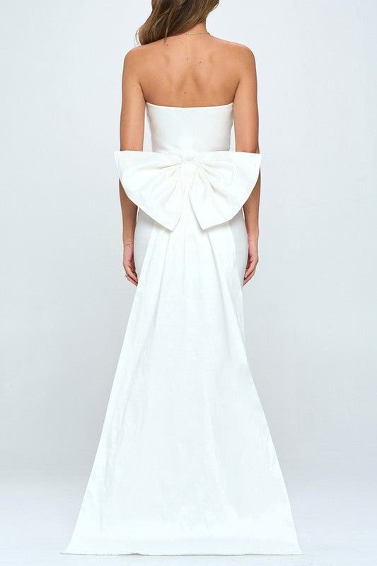Strapless Bodycon Mini Dress with Back Bow Train
