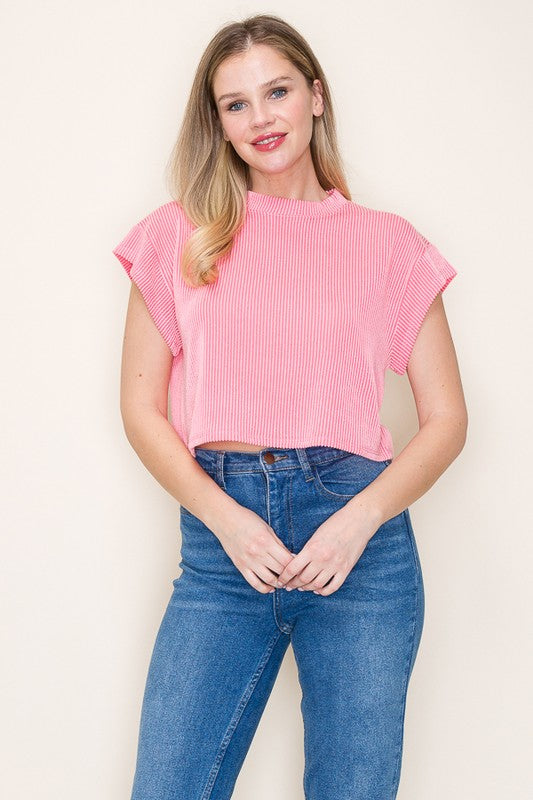 Short Sleeve Round Neck Ribbed Crop Top