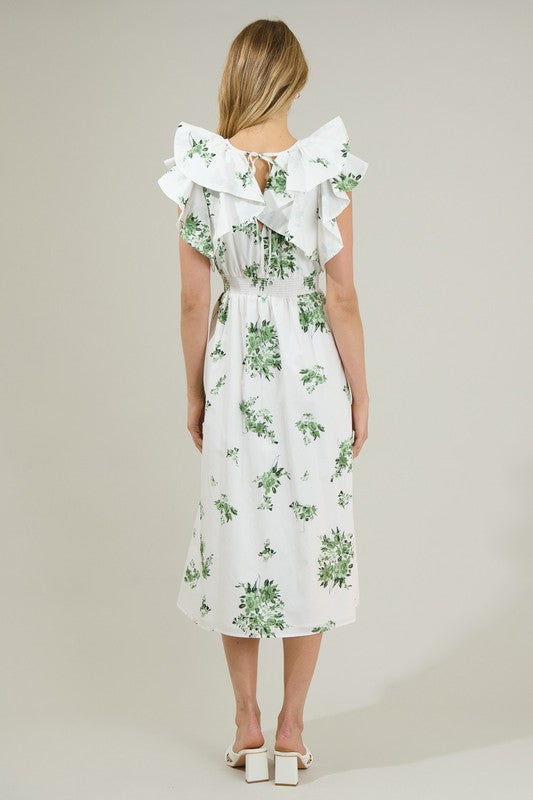 The Ria Floral Santana Short Sleeve Tie Back Midi Dress