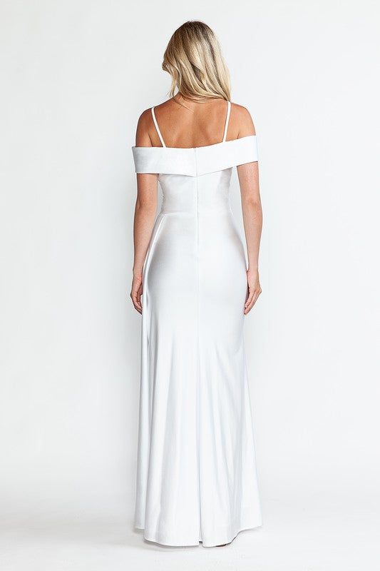 Off Shoulder Ruched Side Drape Long Formal Dress