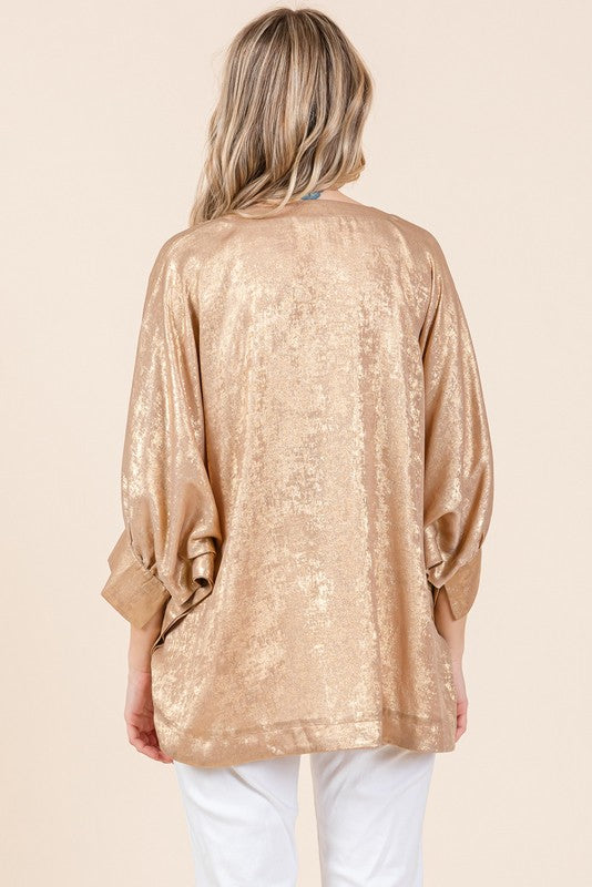 3/4 Sleeve Metallic Dolman Top