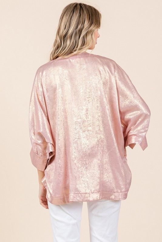 3/4 Sleeve Metallic Dolman Top