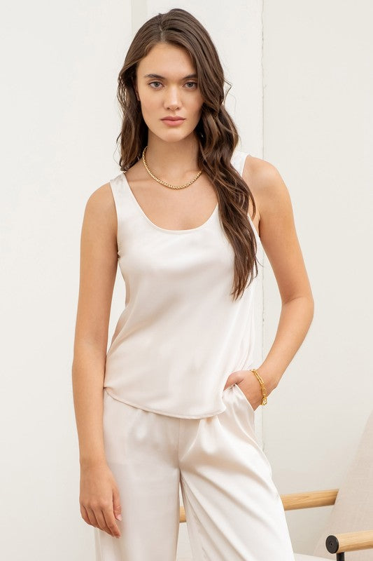 SATIN SLEEVELESS BIAS CUT TANK TOP