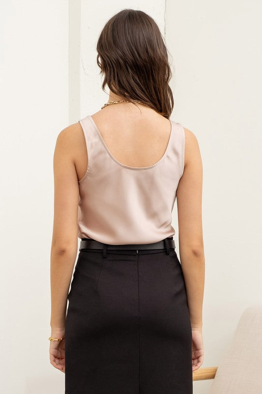 SATIN SLEEVELESS BIAS CUT TANK TOP