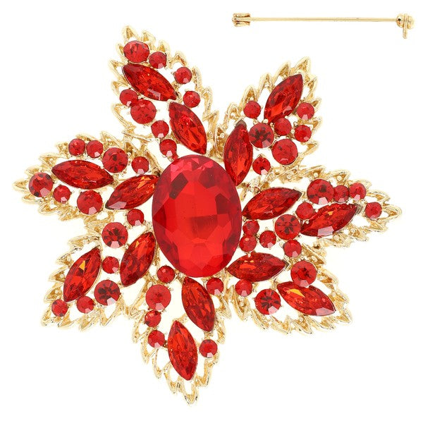 Retro Inspired Multi Cut Crystal Rhinestone Embellished Flower Brooch Pin