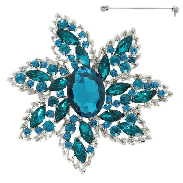 Retro Inspired Multi Cut Crystal Rhinestone Embellished Flower Brooch Pin