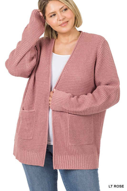 Curvy Waffle Open Cardigan Sweater