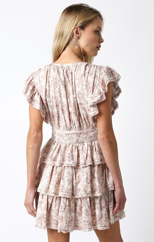 Short Ruffle Sleeve Mini Tier Fit and Flare Dress