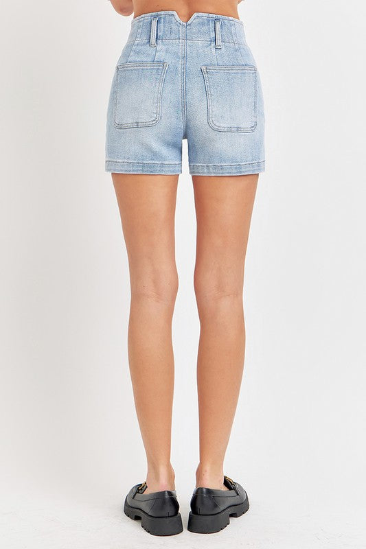 Curvy High Rise Seam Detailed Denim Shorts