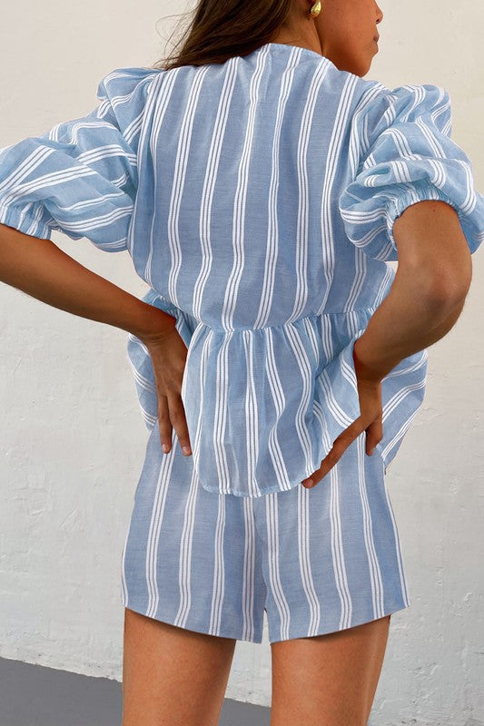 Short Sleeve Striped Tie Shirt with Matching Shorts