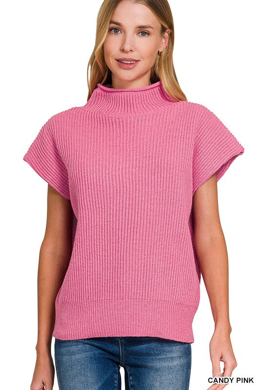 Short Sleeve Mock Neck Spring Summer Sweater