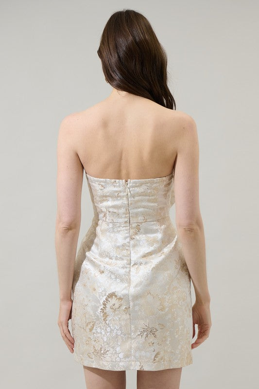 Strapless Jacquard Bow Mini Dress