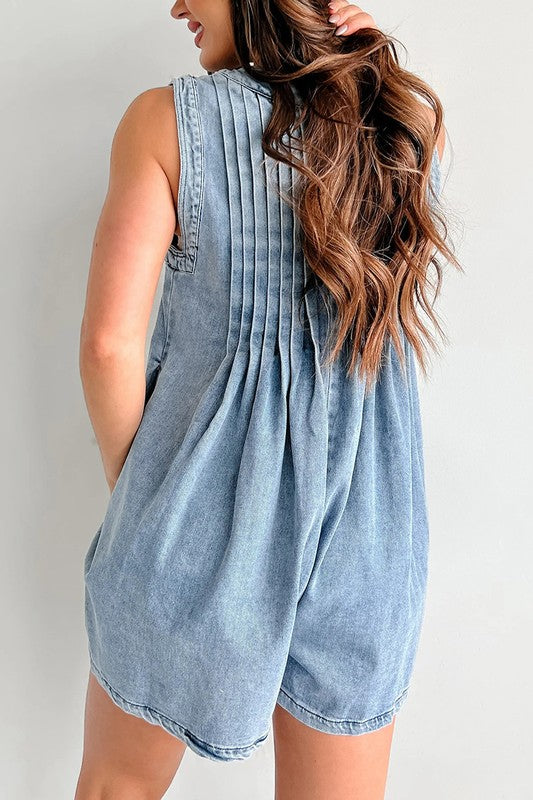 Plunging Pleated Romper