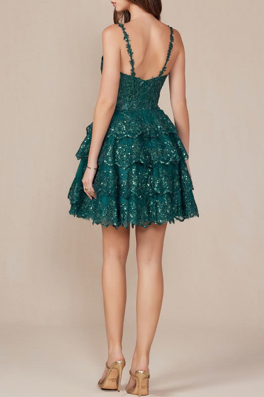 Spaghetti Strap Sequin Fit and Flare MIni Dress