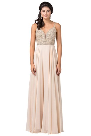 Sleeveless Rhinestone Bodice with Chiffon A Line Long Formal Dress