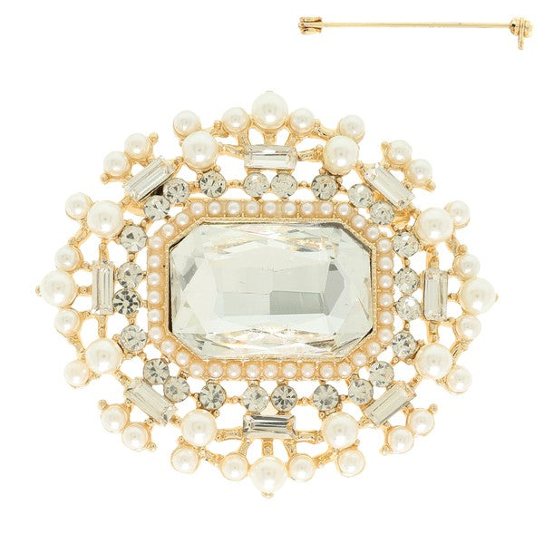VINTAGE INSPIRED MULTI CUT CRYSTAL AND RHINESTONE PAVE BROOCH PIN