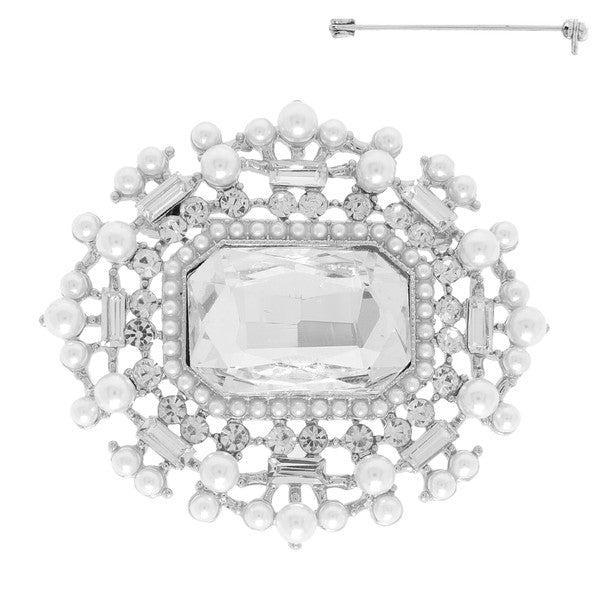 VINTAGE INSPIRED MULTI CUT CRYSTAL AND RHINESTONE PAVE BROOCH PIN