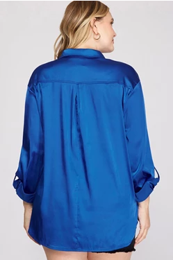Loose Fit Button Down with Collar Satin Top