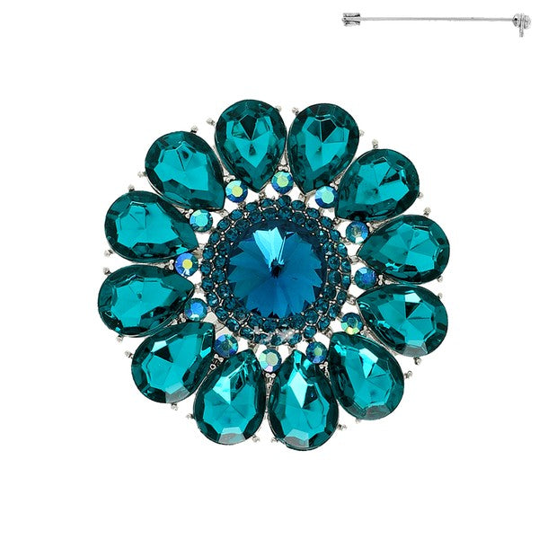 Floral Multi Cut Crystal Brooch Pin