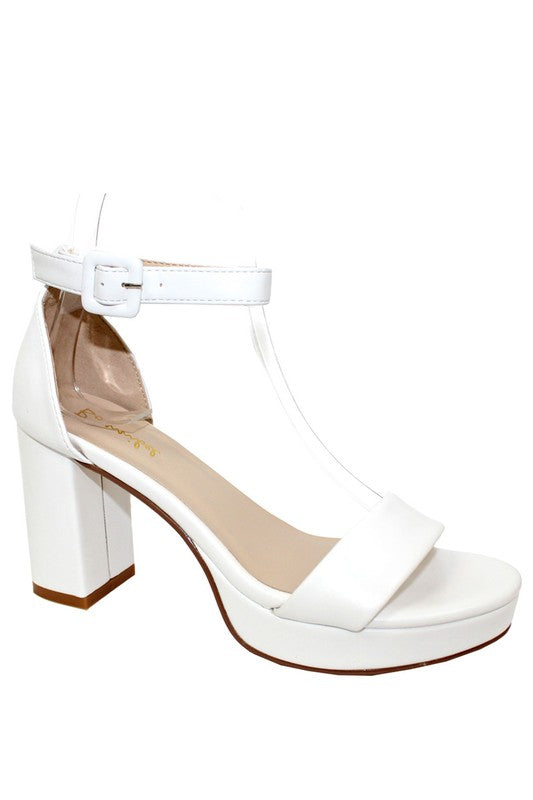 Mid Platform Open Toe Heel with Ankle Strap Closure