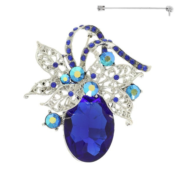 Jeweled Filigree Leaf Cluster Brooch Pin