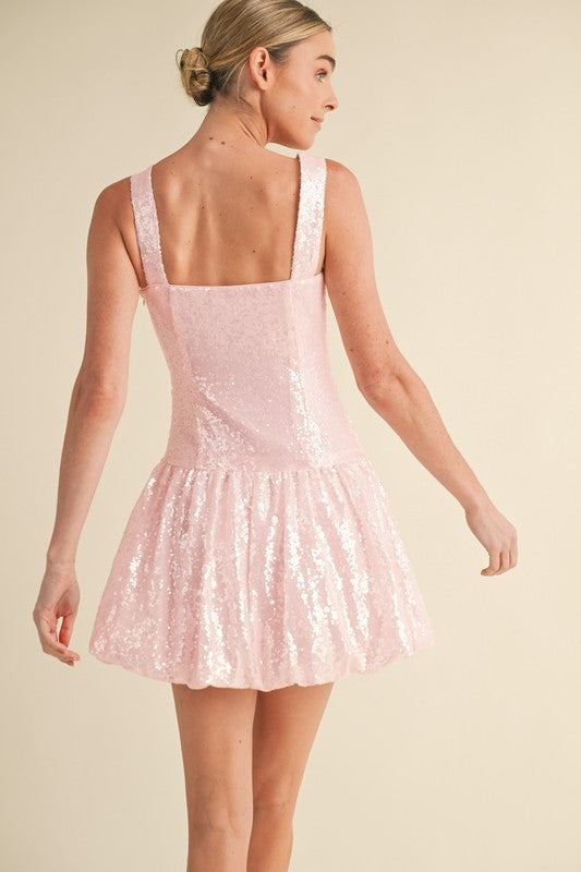 Sleeveless Front Notch Sequins Bubble Mini Dress