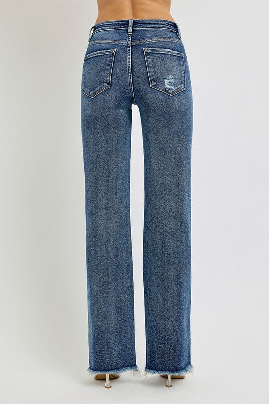 High Rise Tummy Control Long Straight Leg Jeans