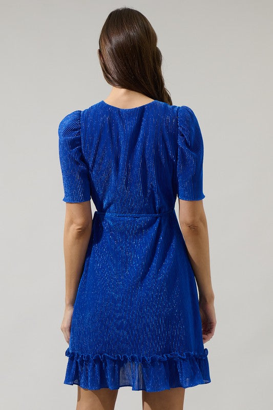 Short Sleeve Shimmer Wrap Mini Dress