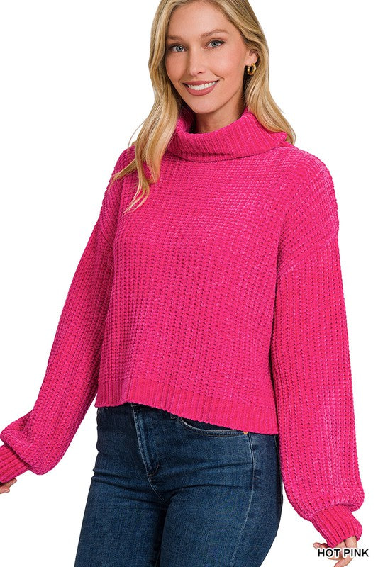 Long Sleeve Chenille Turtleneck Sweater