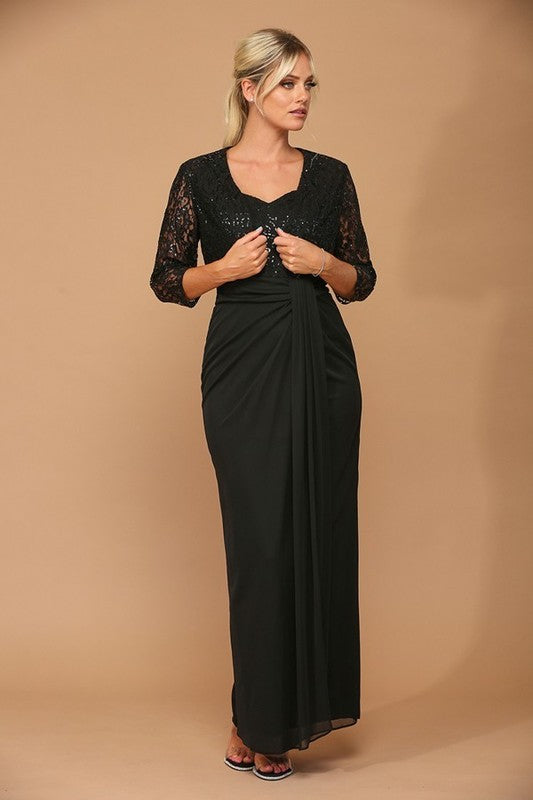 2 Piece Stretch Chiffon Gown with Lace and Sequin Bolero