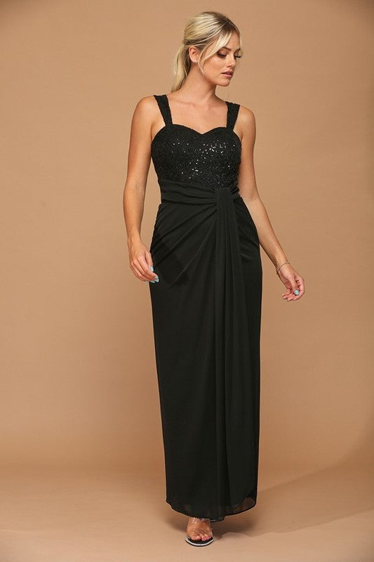2 Piece Stretch Chiffon Gown with Lace and Sequin Bolero