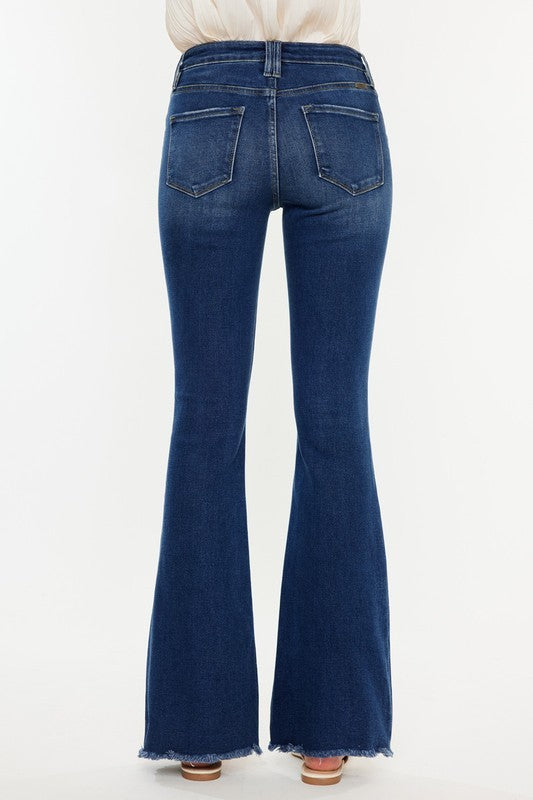 High Rise Bootcut Stretch Denim with Raw Hem