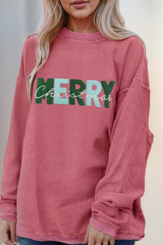Long Sleeve Ribbed Relax Fit Christmas Sweatshirt