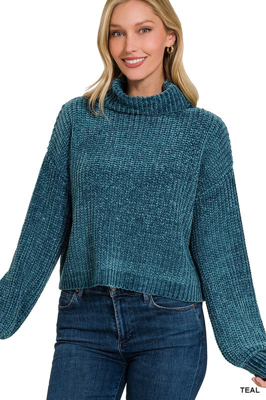 Long Sleeve Chenille Turtleneck Sweater