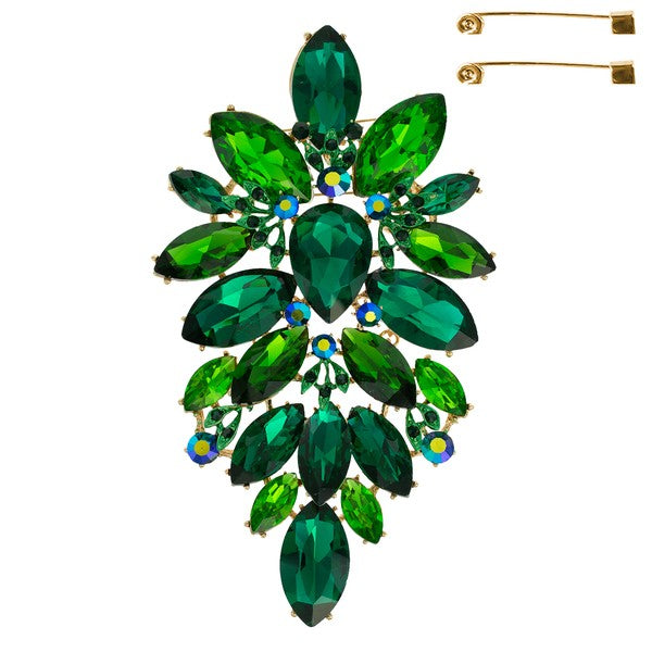Floral Geo Shaped Jeweled Cluster Brooch Pin