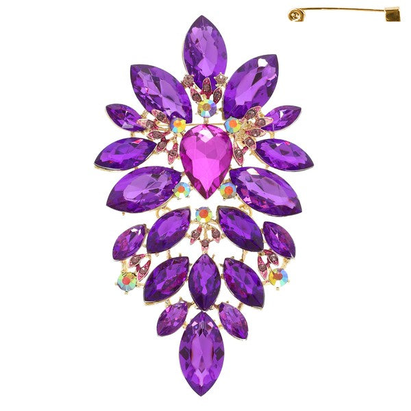Floral Geo Shaped Jeweled Cluster Brooch Pin