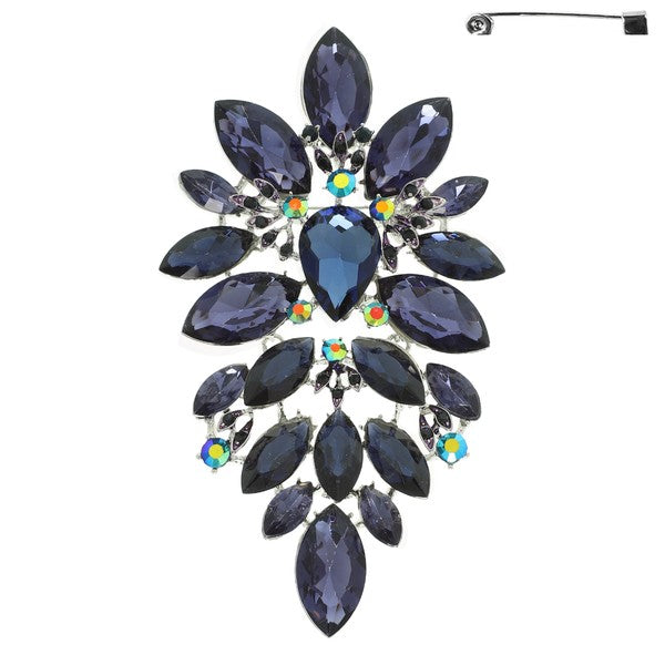 Floral Geo Shaped Jeweled Cluster Brooch Pin