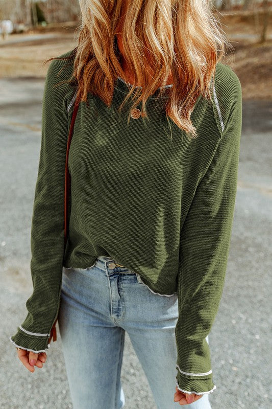 Long Sleeve Textured Exposed Seam Top