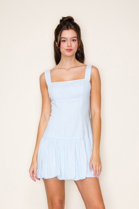 Sleeveless Bubble Skirt Mini Dress with Ribbon Back Detail