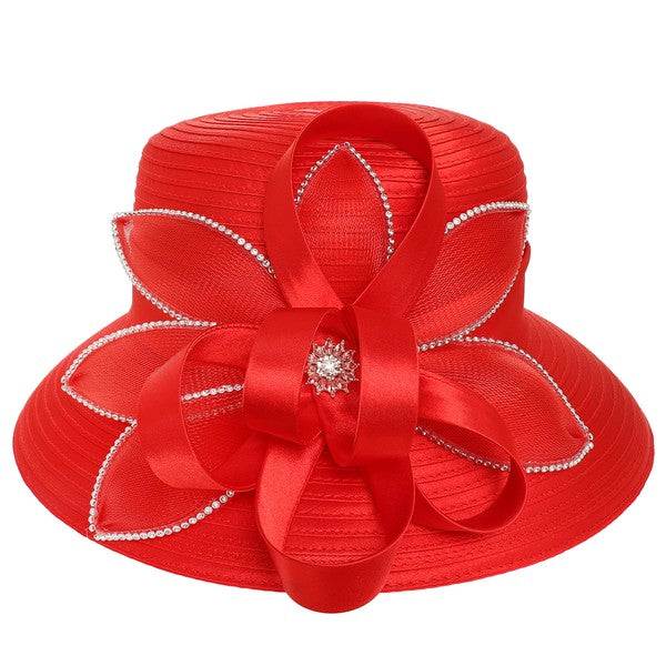 Floral Jeweled Bow Down Brim Braid Luxury Hat