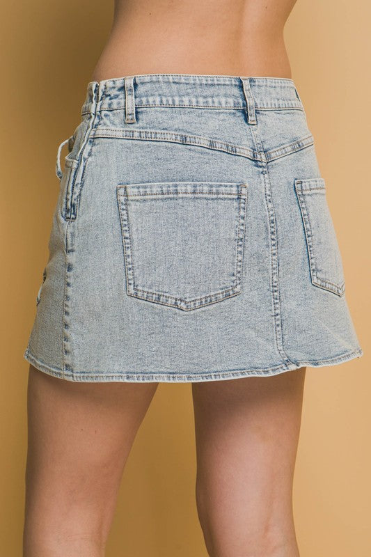 Denim Skirt with Front Lacing Detail